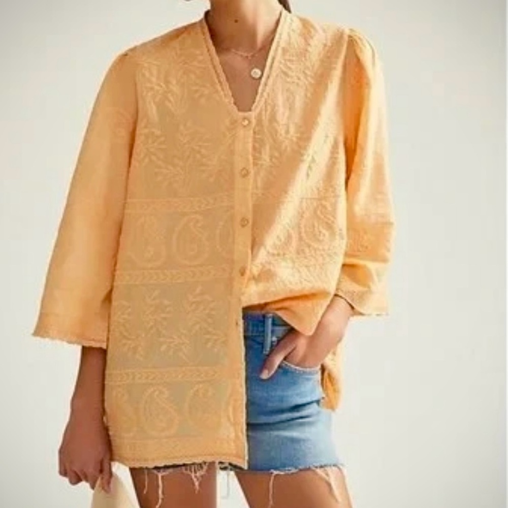 Anthropologie “Forever That Girl”Pale Orange Embroidered Cotton Blouse. BNWT.